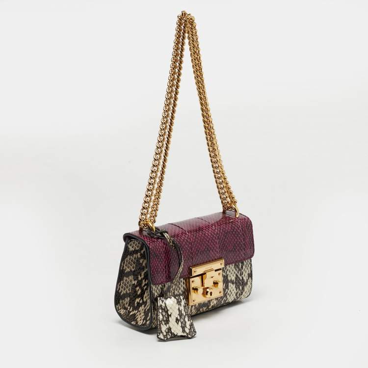 Pre Owned Gucci Padlock Small Snakeskin Purple/Beige Shoulder Bag