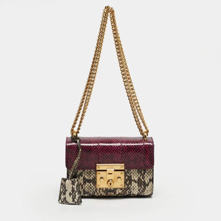 Pre Owned Gucci Padlock Small Snakeskin Purple/Beige Shoulder Bag