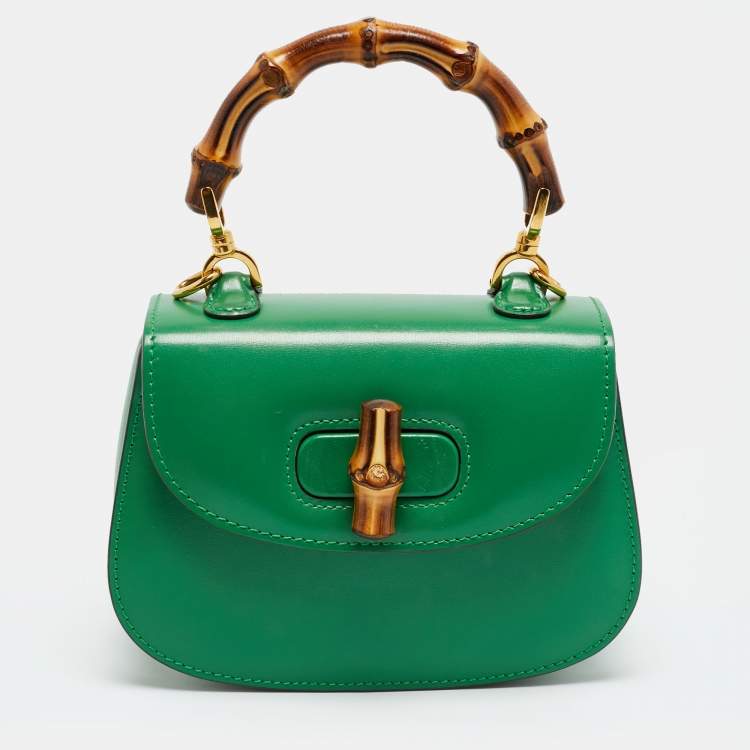 مملوكة مسبقًا Gucci 1947 Bamboo Mini Green Leather Top Handle Bag
