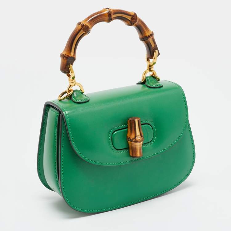 مملوكة مسبقًا Gucci 1947 Bamboo Mini Green Leather Top Handle Bag