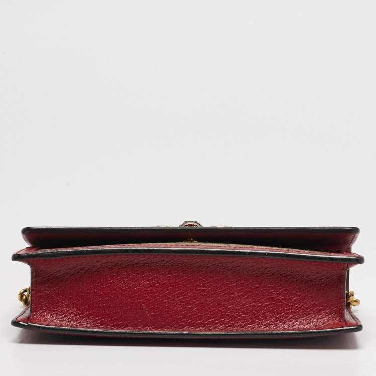 Pre Owned Gucci Web Queen Margaret Red/Beige GG Supreme Canvas Wallet On Chain