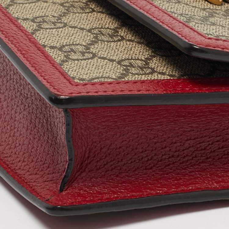 Pre Owned Gucci Web Queen Margaret Red/Beige GG Supreme Canvas Wallet On Chain