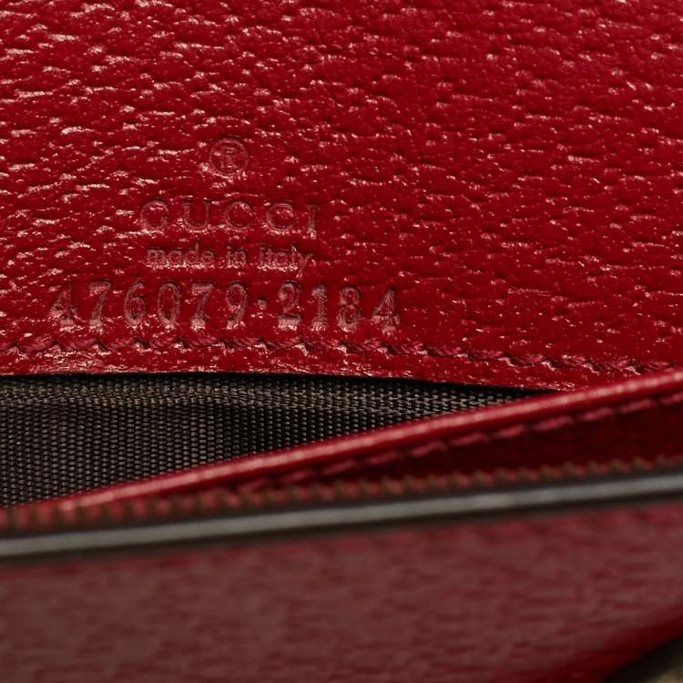 Pre Owned Gucci Web Queen Margaret Red/Beige GG Supreme Canvas Wallet On Chain