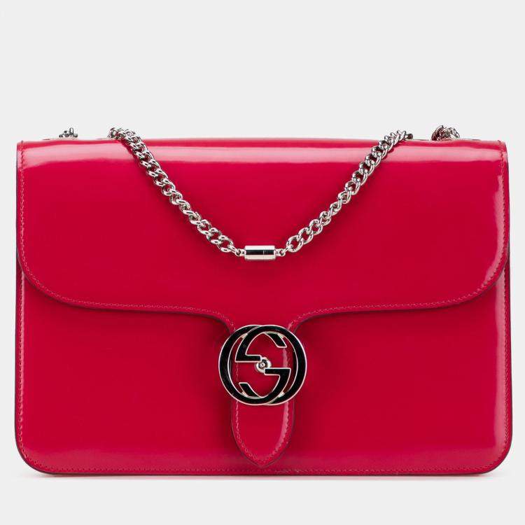 مملوكة مسبقًا Gucci Red Medium Patent Dollar Interlocking G Crossbody