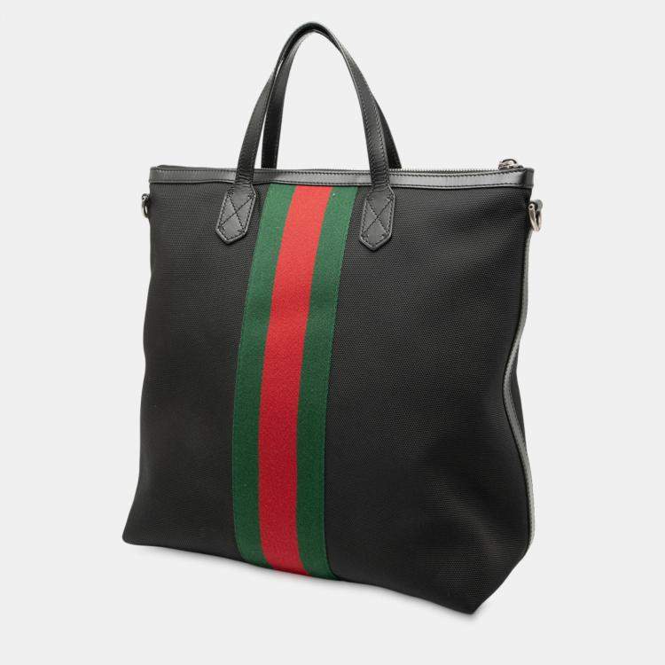 Pre Owned Gucci Black Canvas Techno Web Vertical Zip Tote