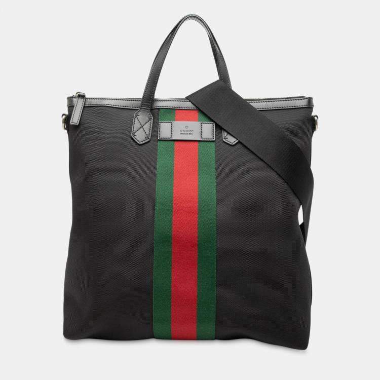 Pre Owned Gucci Black Canvas Techno Web Vertical Zip Tote