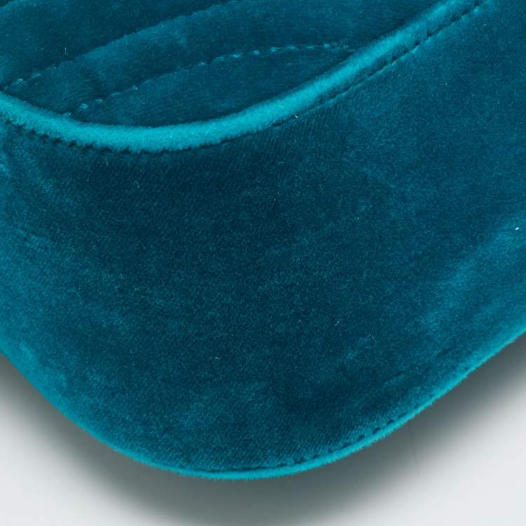 Pre Owned Gucci GG Marmont Small Teal Matelassé Velvet Camera Bag