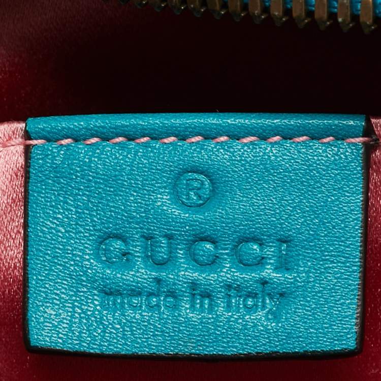 Pre Owned Gucci GG Marmont Small Teal Matelassé Velvet Camera Bag
