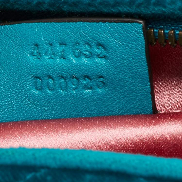 Pre Owned Gucci GG Marmont Small Teal Matelassé Velvet Camera Bag