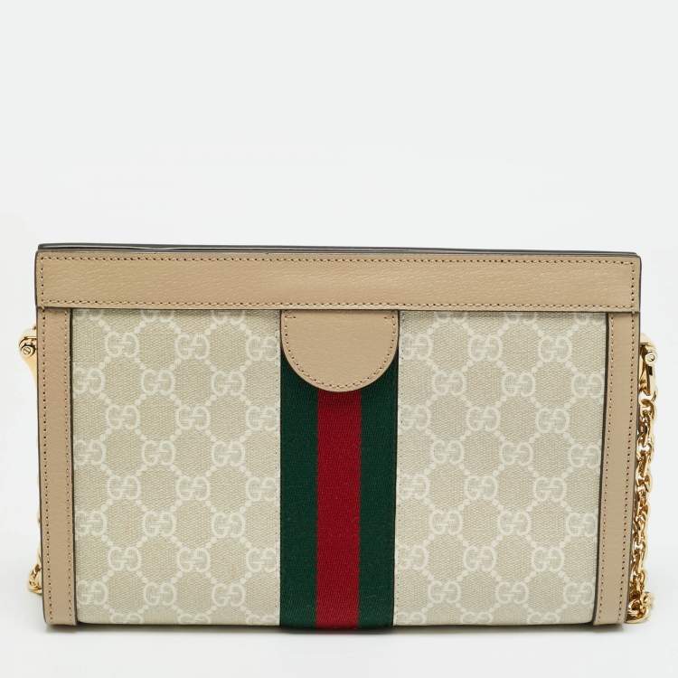 Pre Owned Gucci GG Ophidia Small Beige Supreme Canvas Shoulder Bag