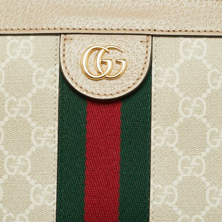Pre Owned Gucci GG Ophidia Small Beige Supreme Canvas Shoulder Bag