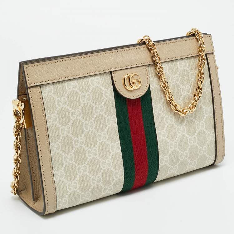 Pre Owned Gucci GG Ophidia Small Beige Supreme Canvas Shoulder Bag