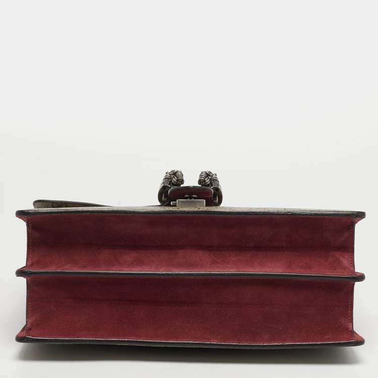 Pre Owned Gucci Dionysus Medium Beige/Burgundy Blooms GG Supreme Canvas Shoulder Bag