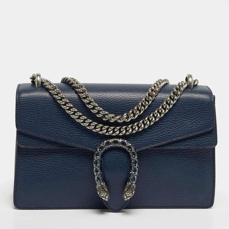 Pre Owned Gucci Dionysus Small Navy Blue Leather Shoulder Bag