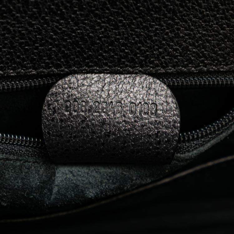 Pre Owned Gucci Black Grained Calfskin Bamboo Night