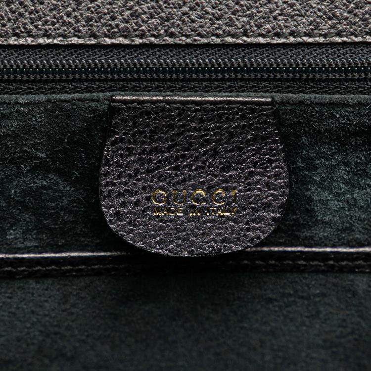 Pre Owned Gucci Black Grained Calfskin Bamboo Night