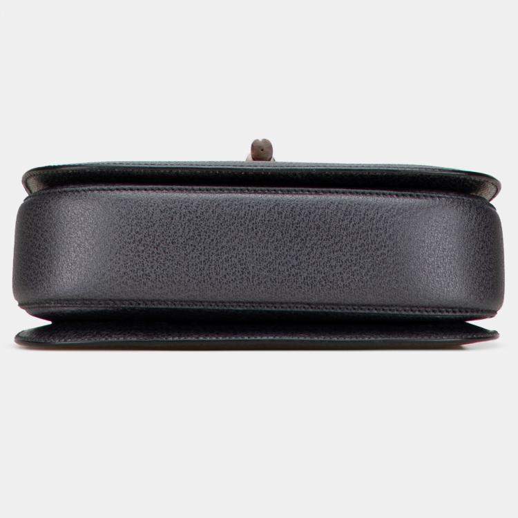 Pre Owned Gucci Black Grained Calfskin Bamboo Night