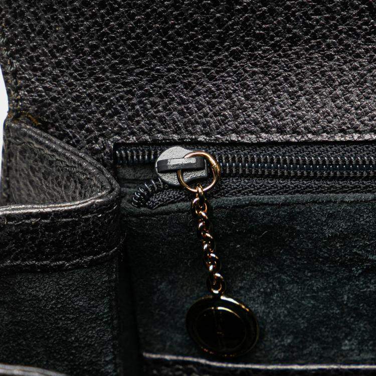 Pre Owned Gucci Black Grained Calfskin Bamboo Night