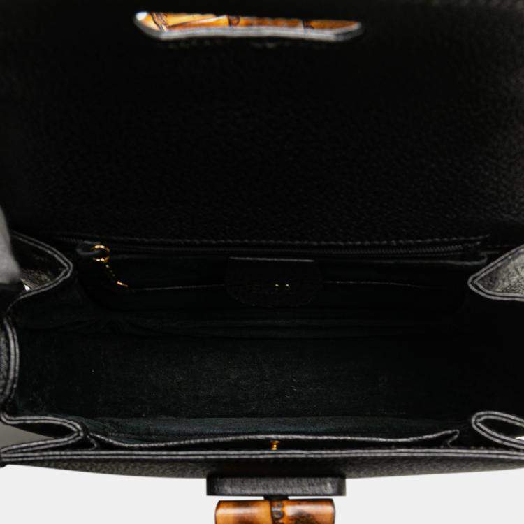 Pre Owned Gucci Black Grained Calfskin Bamboo Night