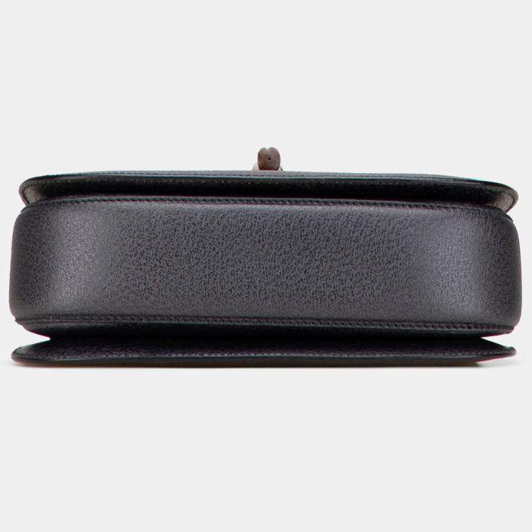 Pre Owned Gucci Black Grained Calfskin Bamboo Night