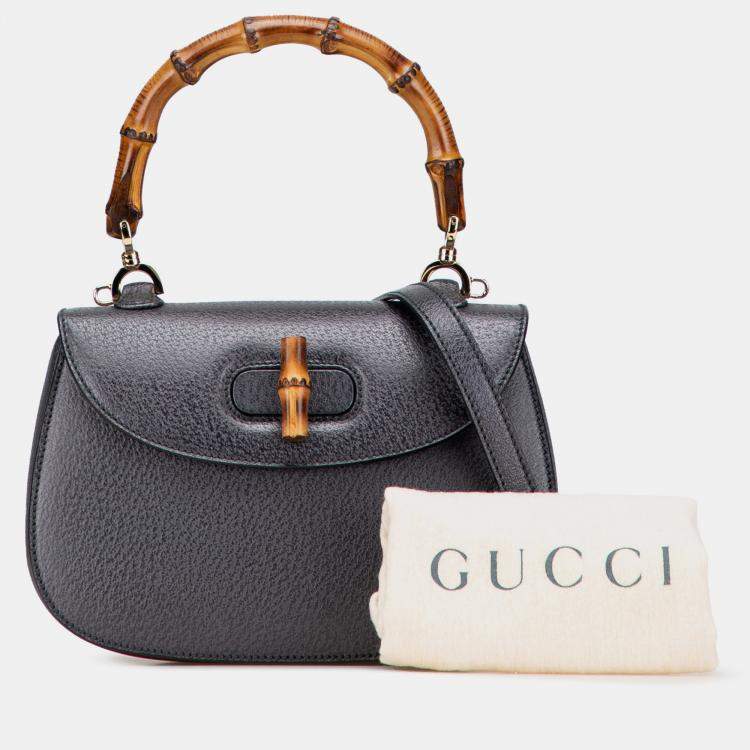Pre Owned Gucci Black Grained Calfskin Bamboo Night