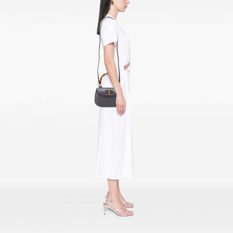 Pre Owned Gucci Black Grained Calfskin Bamboo Night