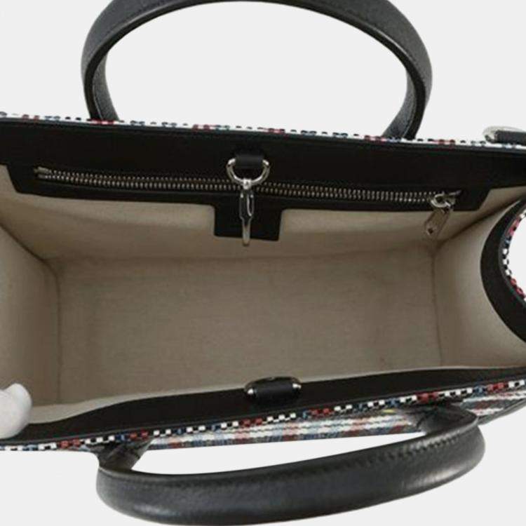 Pre Owned Gucci Brown Freya Hartas Canvas ICCUG Logo Embroidered Plaid Tote