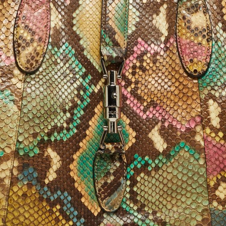Pre Owned Gucci Soft Jackie Large Multicolor Python Tote