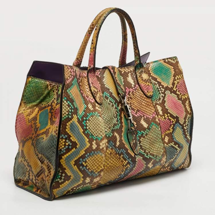 Pre Owned Gucci Soft Jackie Large Multicolor Python Tote