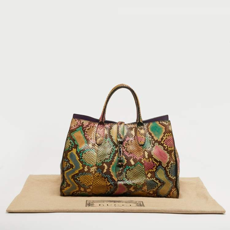 Pre Owned Gucci Soft Jackie Large Multicolor Python Tote