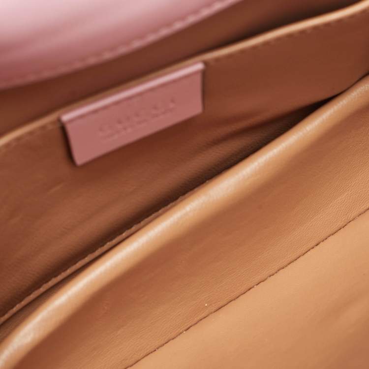 Pre Owned Gucci Broadway Pearly Bee Mini Pink Leather Shoulder Bag