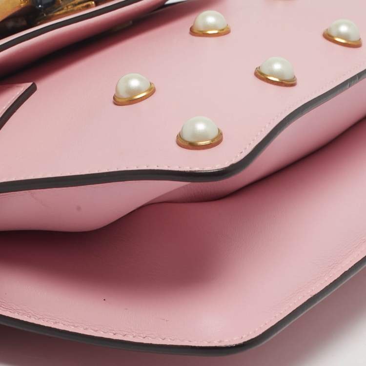 Pre Owned Gucci Broadway Pearly Bee Mini Pink Leather Shoulder Bag