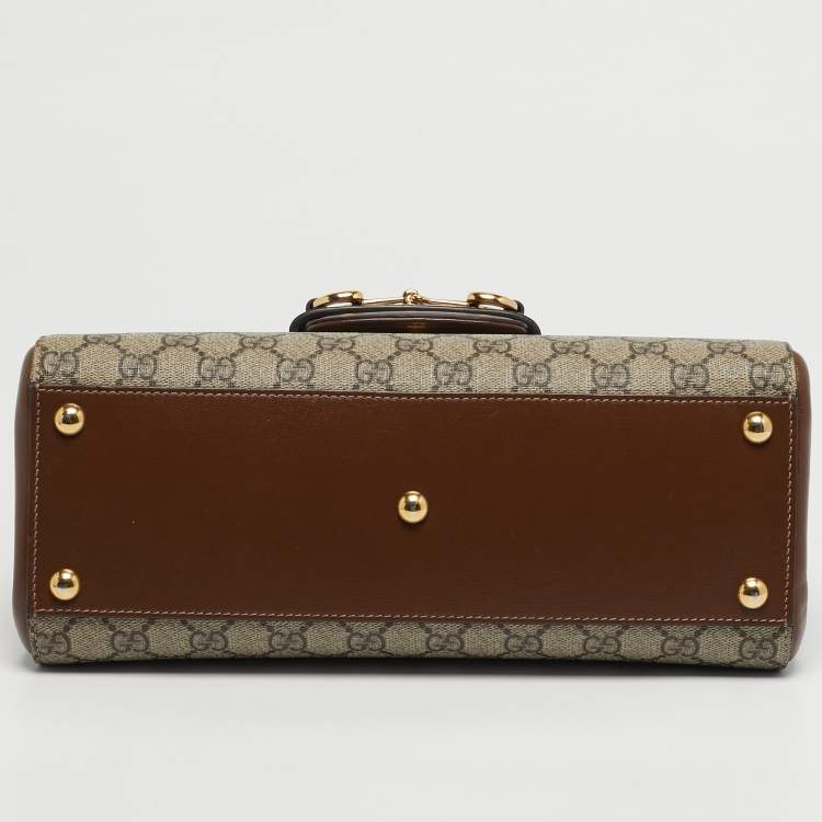 Pre Owned Gucci Horsebit 1955 Brown/Beige GG Supreme Canvas and Leather Top Handle Bag