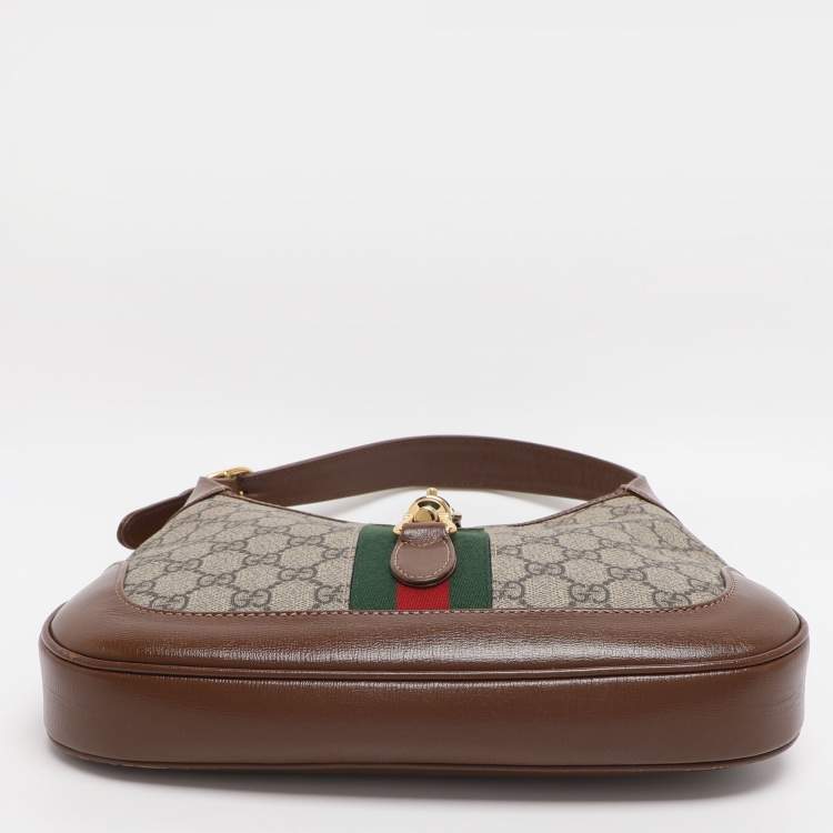 Pre Owned Gucci Jackie Small Beige/Brown GG Supreme Canvas and Leather Hobo