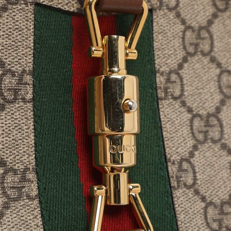 Pre Owned Gucci Jackie Small Beige/Brown GG Supreme Canvas and Leather Hobo