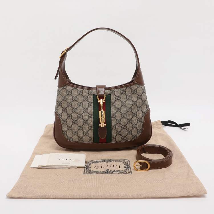 Pre Owned Gucci Jackie Small Beige/Brown GG Supreme Canvas and Leather Hobo
