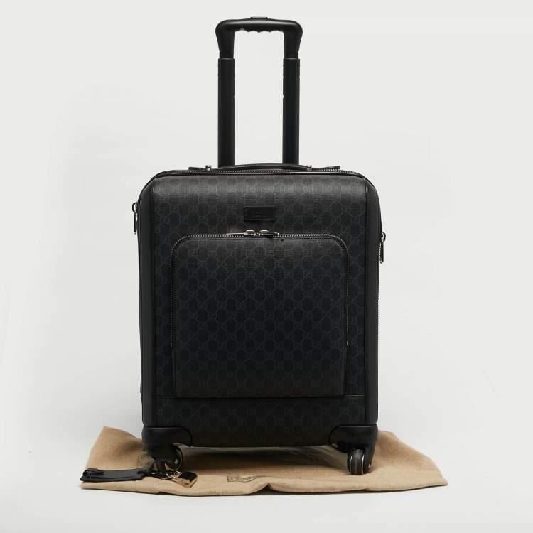 Pre Owned Gucci Black GG Supreme Canvas 4 Wheeled Cabin Suitcase