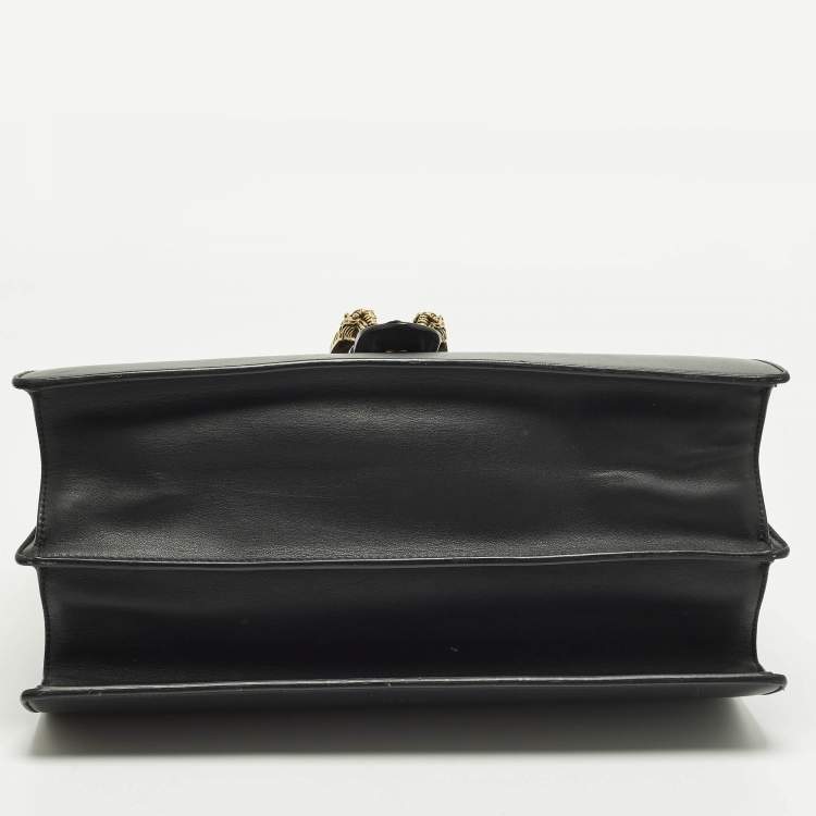 Pre Owned Gucci Dionysus Bamboo Large Black Leather Top Handle Bag