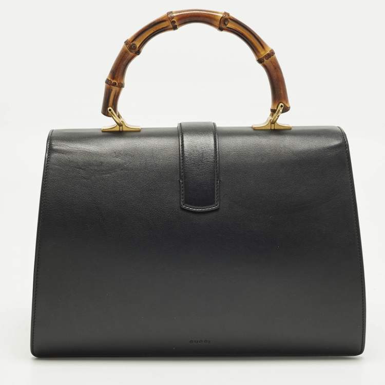 Pre Owned Gucci Dionysus Bamboo Large Black Leather Top Handle Bag