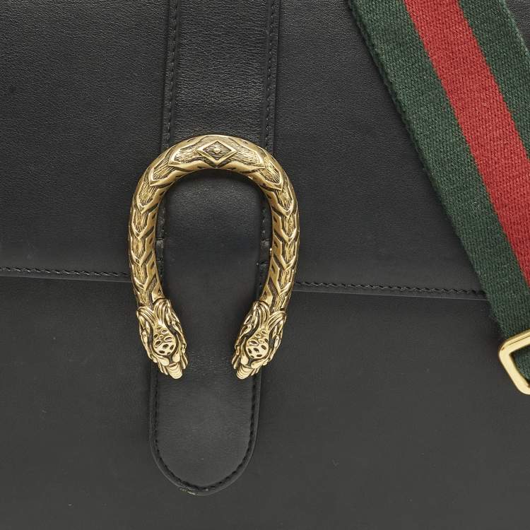 Pre Owned Gucci Dionysus Bamboo Large Black Leather Top Handle Bag