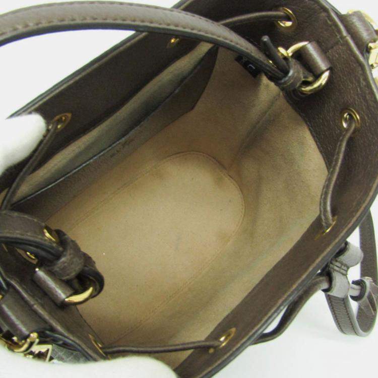 Pre Owned Gucci GG Supreme Small Bucket Bag GG Supreme Leather Shoulder Bag Beige Brown