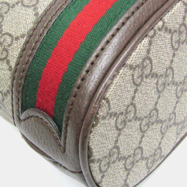 Pre Owned Gucci GG Supreme Small Bucket Bag GG Supreme Leather Shoulder Bag Beige Brown
