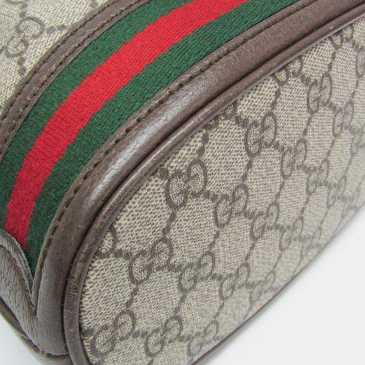 Pre Owned Gucci GG Supreme Small Bucket Bag GG Supreme Leather Shoulder Bag Beige Brown