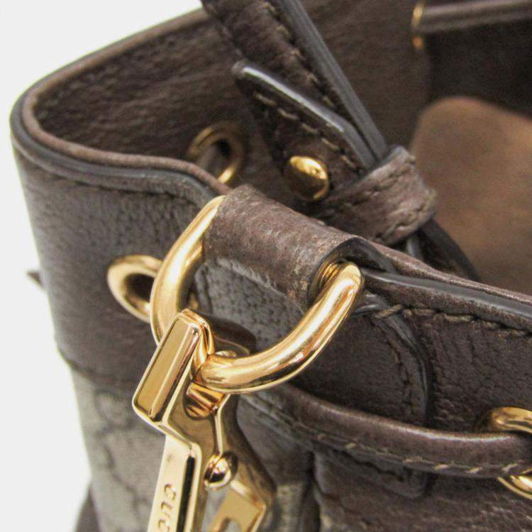 Pre Owned Gucci GG Supreme Small Bucket Bag GG Supreme Leather Shoulder Bag Beige Brown