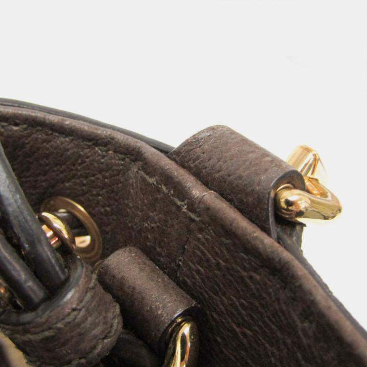 Pre Owned Gucci GG Supreme Small Bucket Bag GG Supreme Leather Shoulder Bag Beige Brown