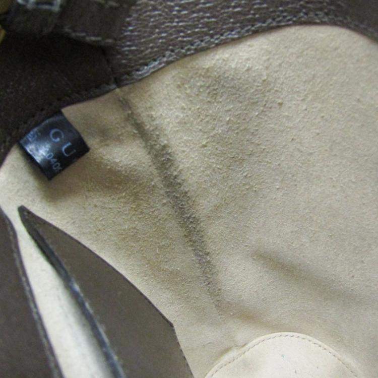 Pre Owned Gucci GG Supreme Small Bucket Bag GG Supreme Leather Shoulder Bag Beige Brown