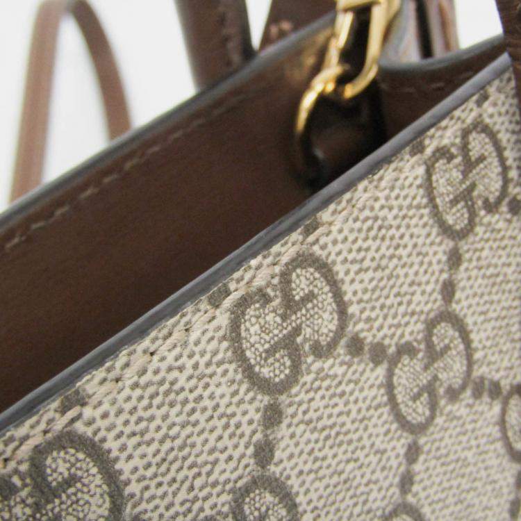 Pre Owned Gucci Interlocking G Leather GG Supreme Shoulder Bag Beige Brown