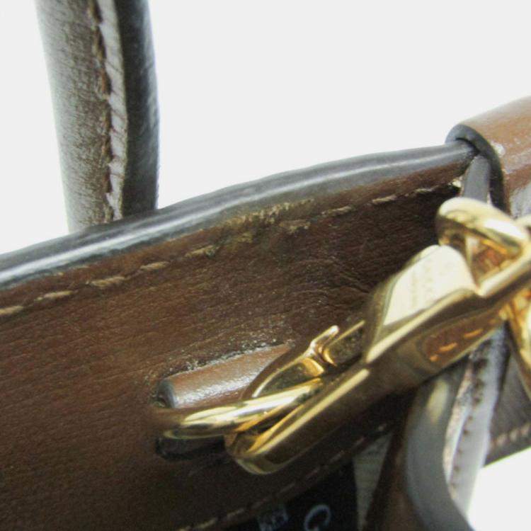 Pre Owned Gucci Interlocking G Leather GG Supreme Shoulder Bag Beige Brown