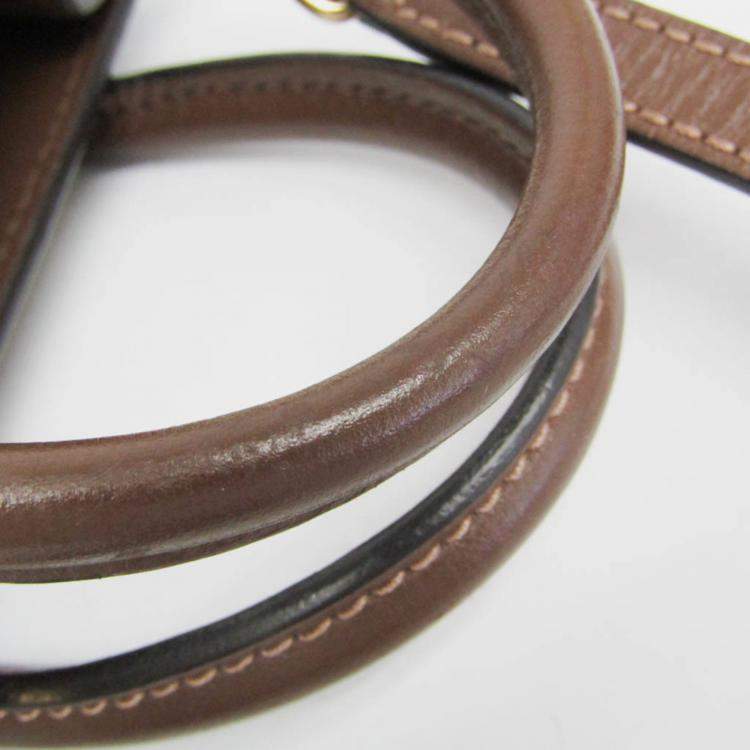 Pre Owned Gucci Interlocking G Leather GG Supreme Shoulder Bag Beige Brown