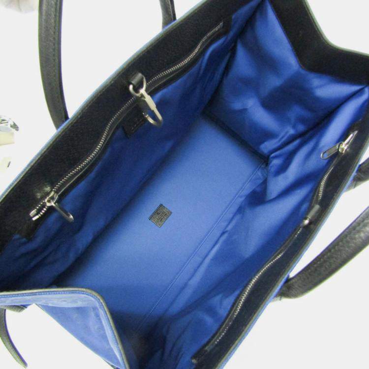 Pre Owned Gucci Off The Grid GG Nylon Canvas Leather Shoulder Bag Black Blue